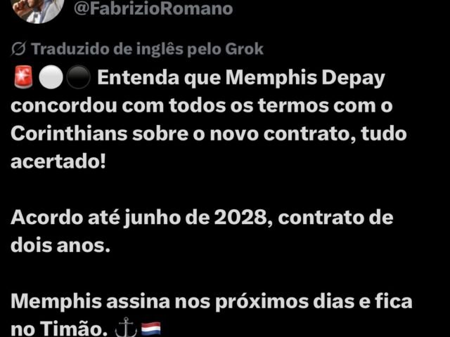 FIM DA NOVELA? Memphis Depay está muito perto de renovar com o Corinthians